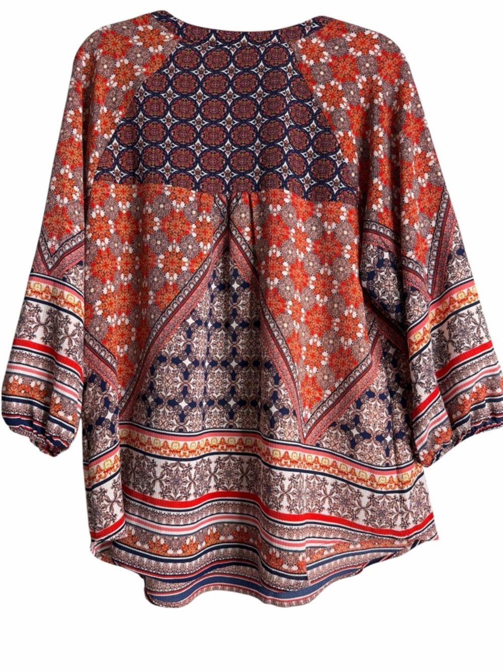 fig and flower Anthropology Boho V-Neck Tunic - Red, Navy, Cream Size Large - Picture 2 of 10